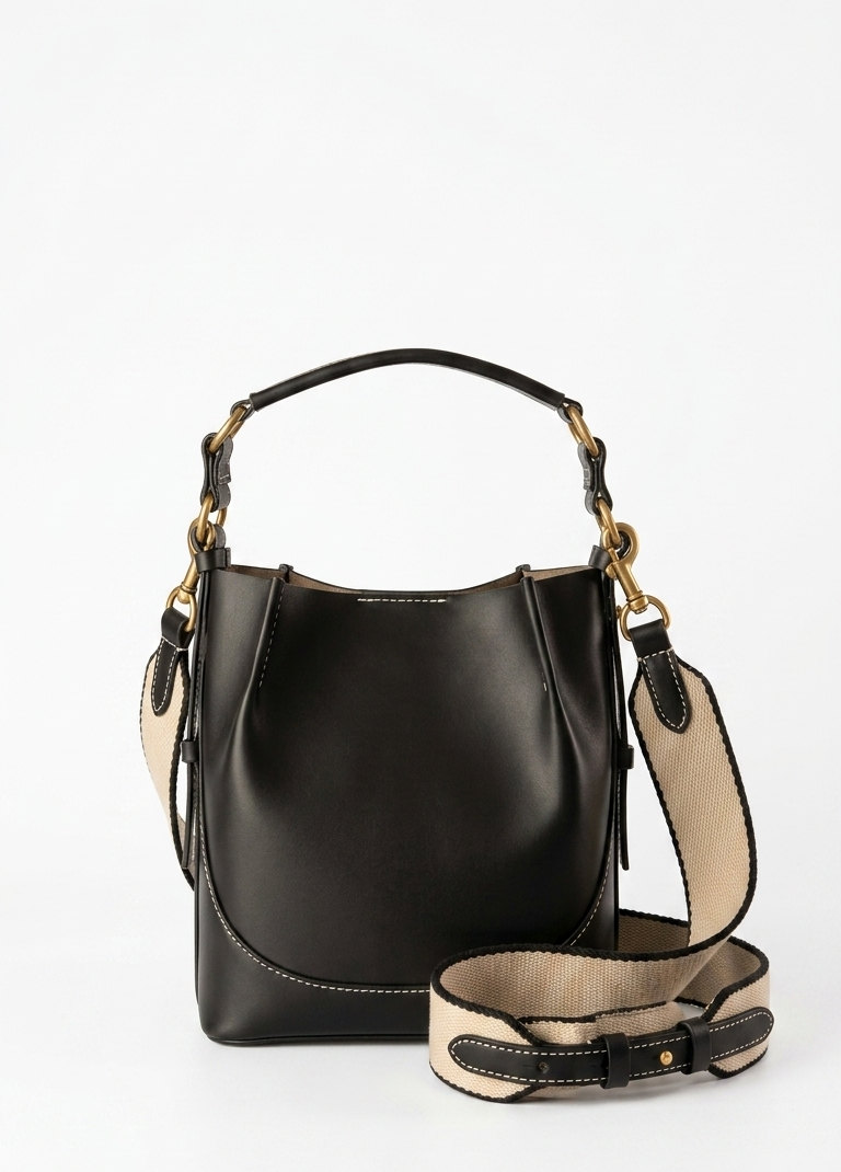 Women’s Black Shoulder Bag with Wide Strap & Top Handle