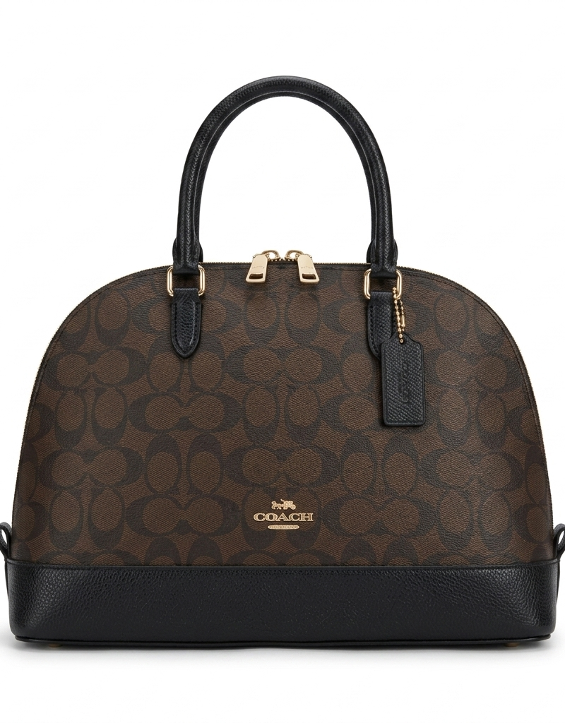 Women’s Brown Printed Handbag with Dual Handles & Zip Closure